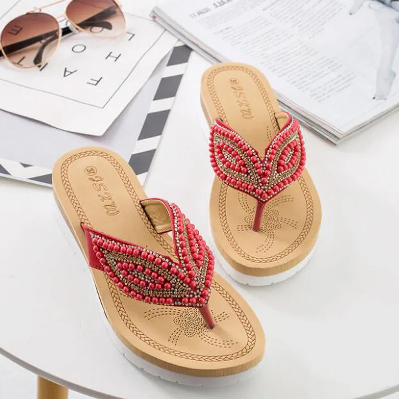 Vanccy Rhinestone Eye Personality Pearl Slippers