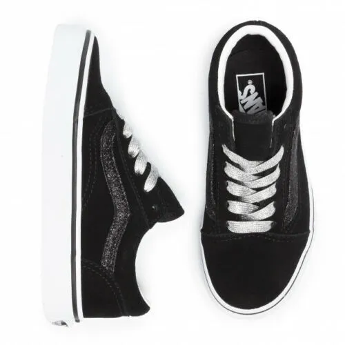 Vans Old Skool VN0A4BUUXNO1 Youth Kid's Black Glitter Side Strip Shoes B835