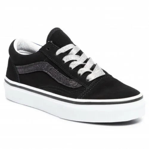 Vans Old Skool VN0A4BUUXNO1 Youth Kid's Black Glitter Side Strip Shoes B835