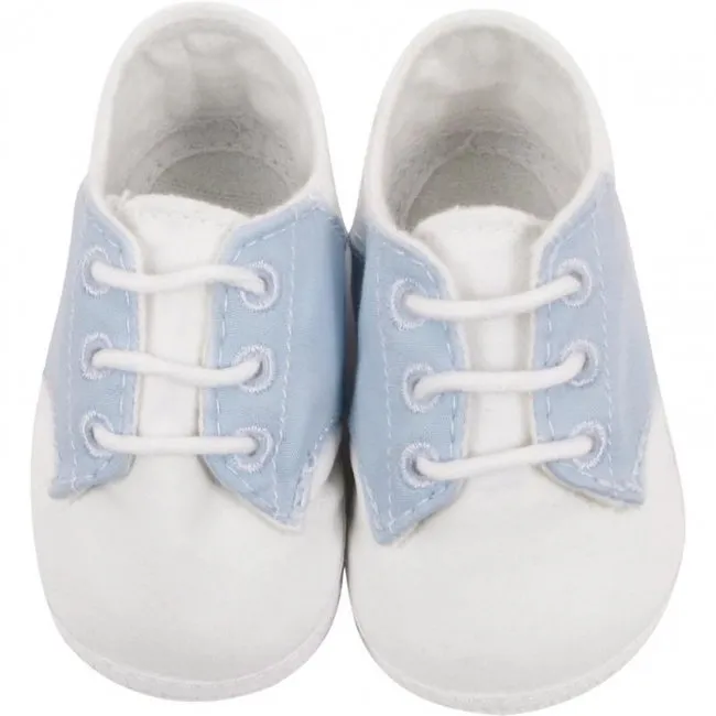 White & Blue Saddle Oxford Crib Shoe