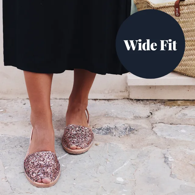 Wide Fit | Flat Avarcas | Rose Mocha Glitter (Padded)