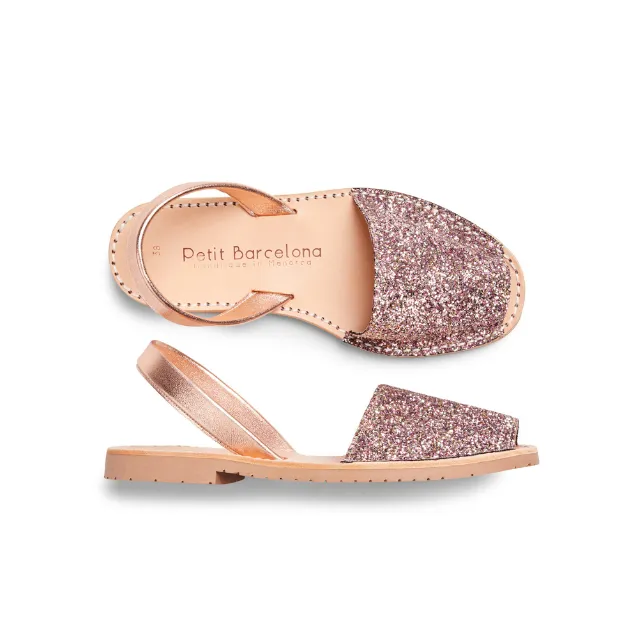 Wide Fit | Flat Avarcas | Rose Mocha Glitter (Padded)