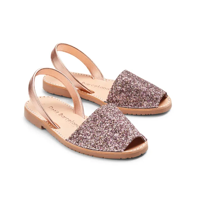 Wide Fit | Flat Avarcas | Rose Mocha Glitter (Padded)