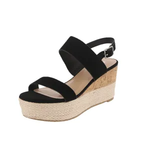 WOMAN'S SHOES BLACK NUB WEDGE HEELS LISTEN