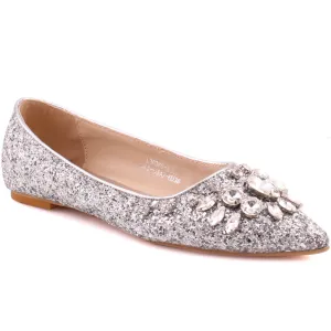 Women “IRINA” Glitter Closed Pointed Toe Embellished Ballerina Shoes