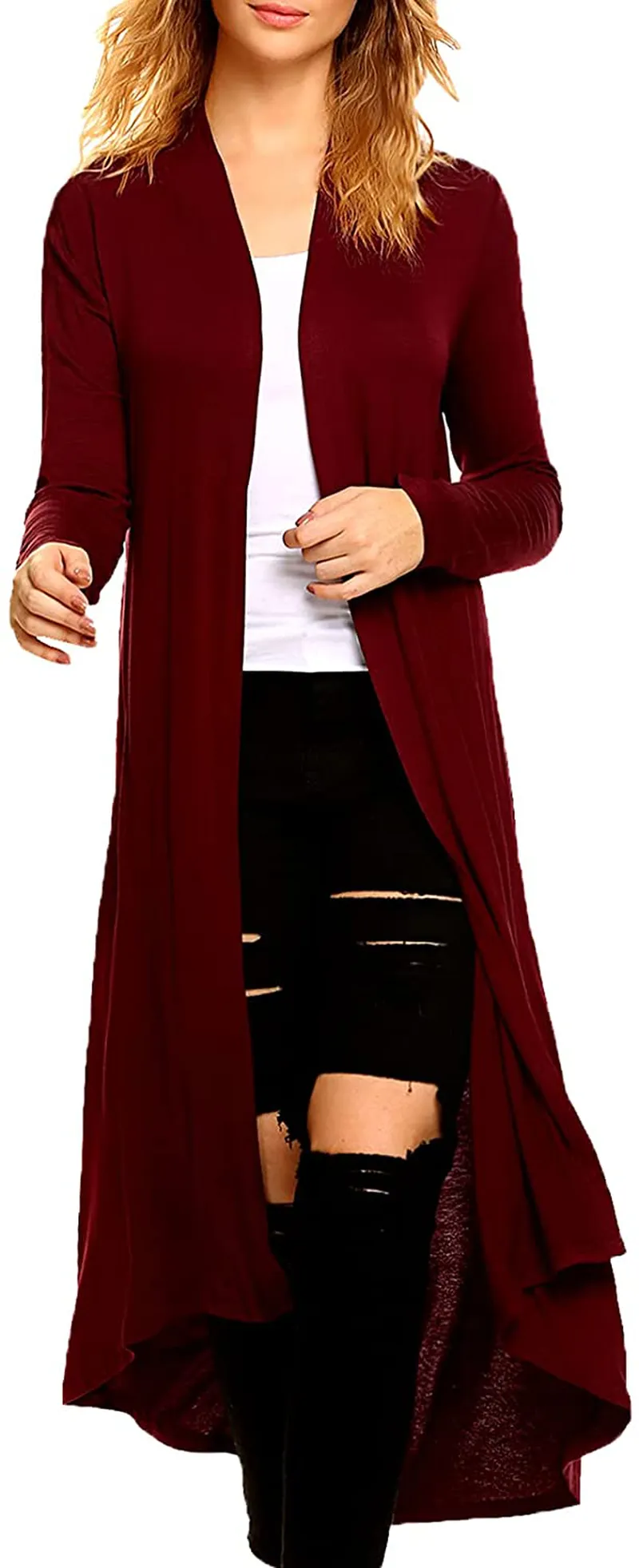 Women's Casual Long Open Front Drape Lightweight Duster High Low Hem Maxi Long Sleeve Cardigan(S-3XL)