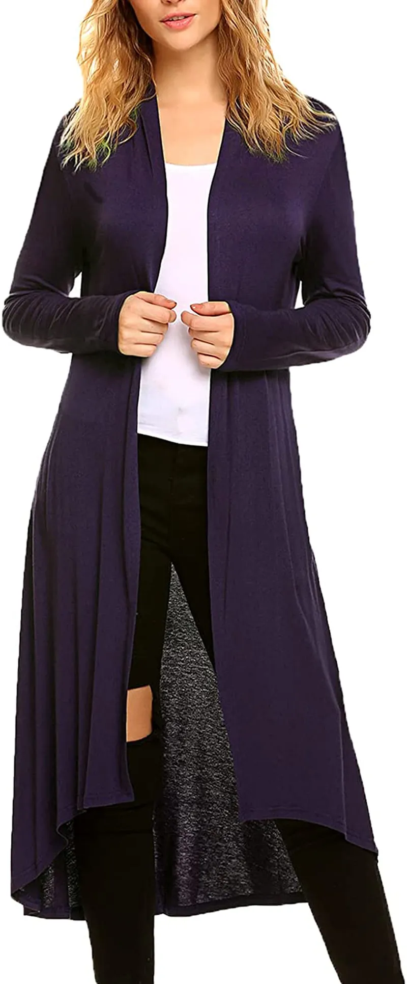 Women's Casual Long Open Front Drape Lightweight Duster High Low Hem Maxi Long Sleeve Cardigan(S-3XL)