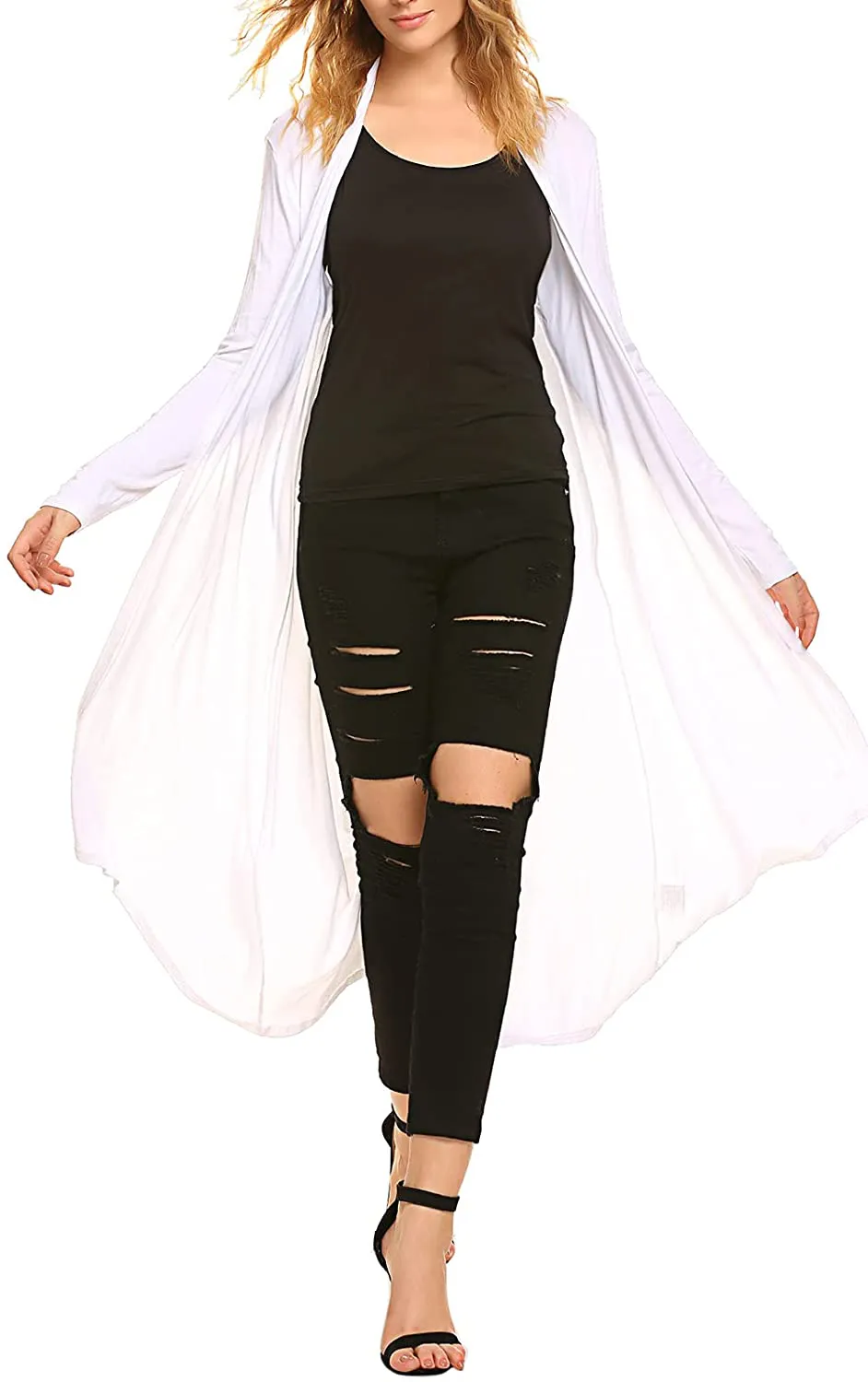 Women's Casual Long Open Front Drape Lightweight Duster High Low Hem Maxi Long Sleeve Cardigan(S-3XL)