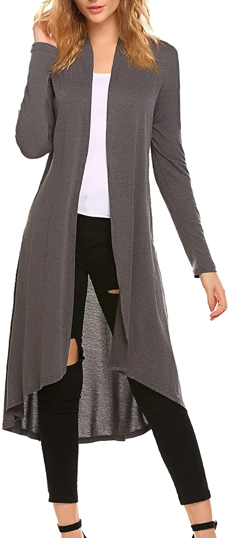 Women's Casual Long Open Front Drape Lightweight Duster High Low Hem Maxi Long Sleeve Cardigan(S-3XL)
