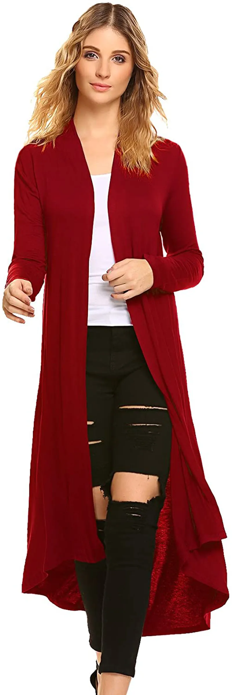 Women's Casual Long Open Front Drape Lightweight Duster High Low Hem Maxi Long Sleeve Cardigan(S-3XL)