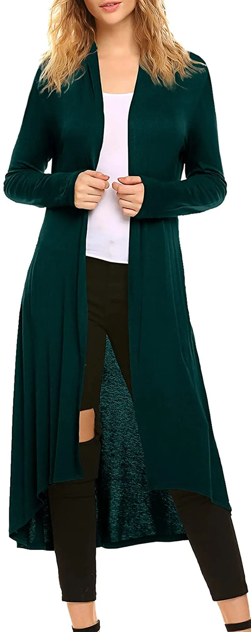 Women's Casual Long Open Front Drape Lightweight Duster High Low Hem Maxi Long Sleeve Cardigan(S-3XL)