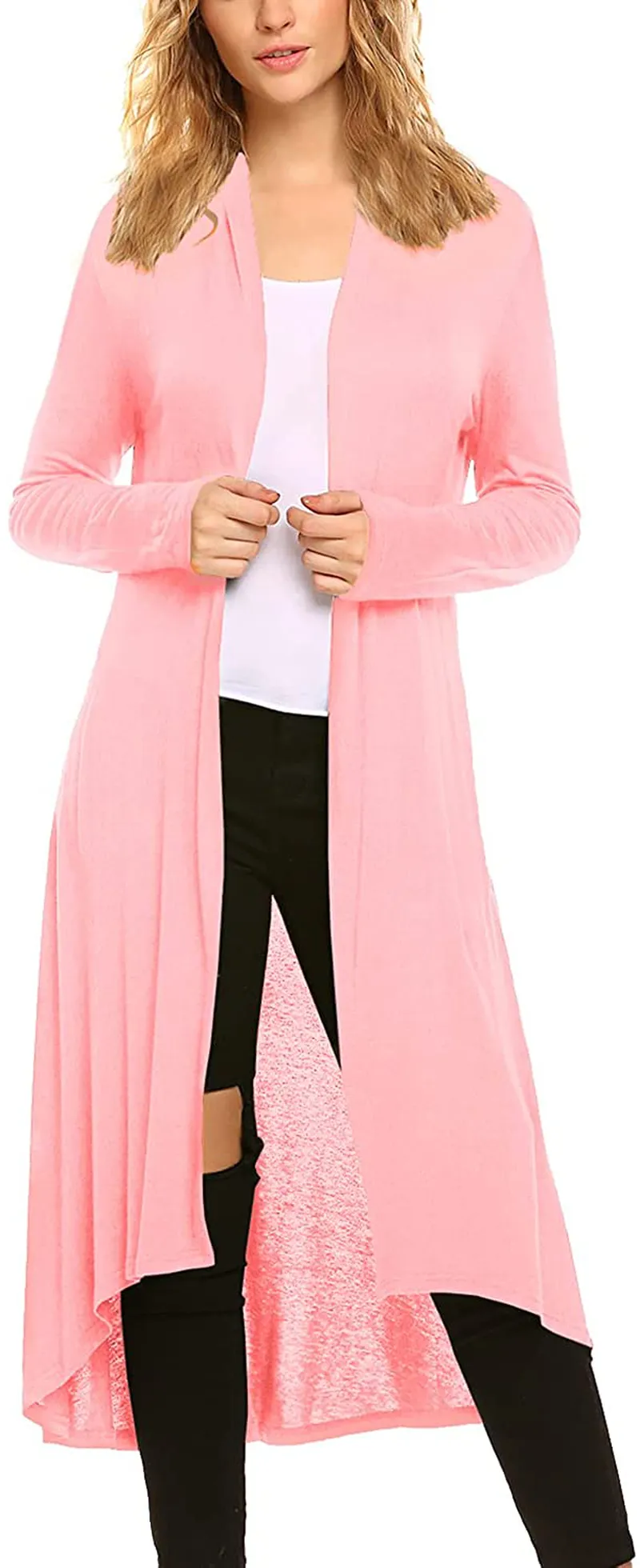 Women's Casual Long Open Front Drape Lightweight Duster High Low Hem Maxi Long Sleeve Cardigan(S-3XL)