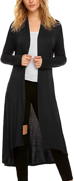 Women's Casual Long Open Front Drape Lightweight Duster High Low Hem Maxi Long Sleeve Cardigan(S-3XL)