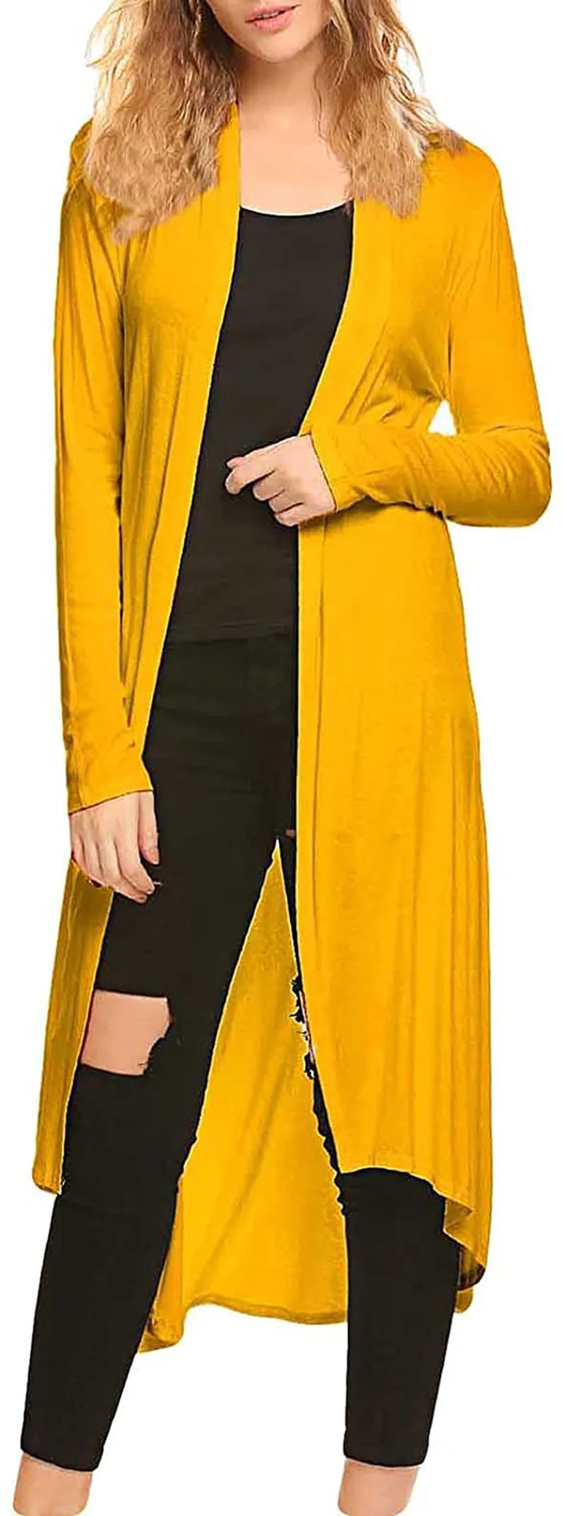 Women's Casual Long Open Front Drape Lightweight Duster High Low Hem Maxi Long Sleeve Cardigan(S-3XL)