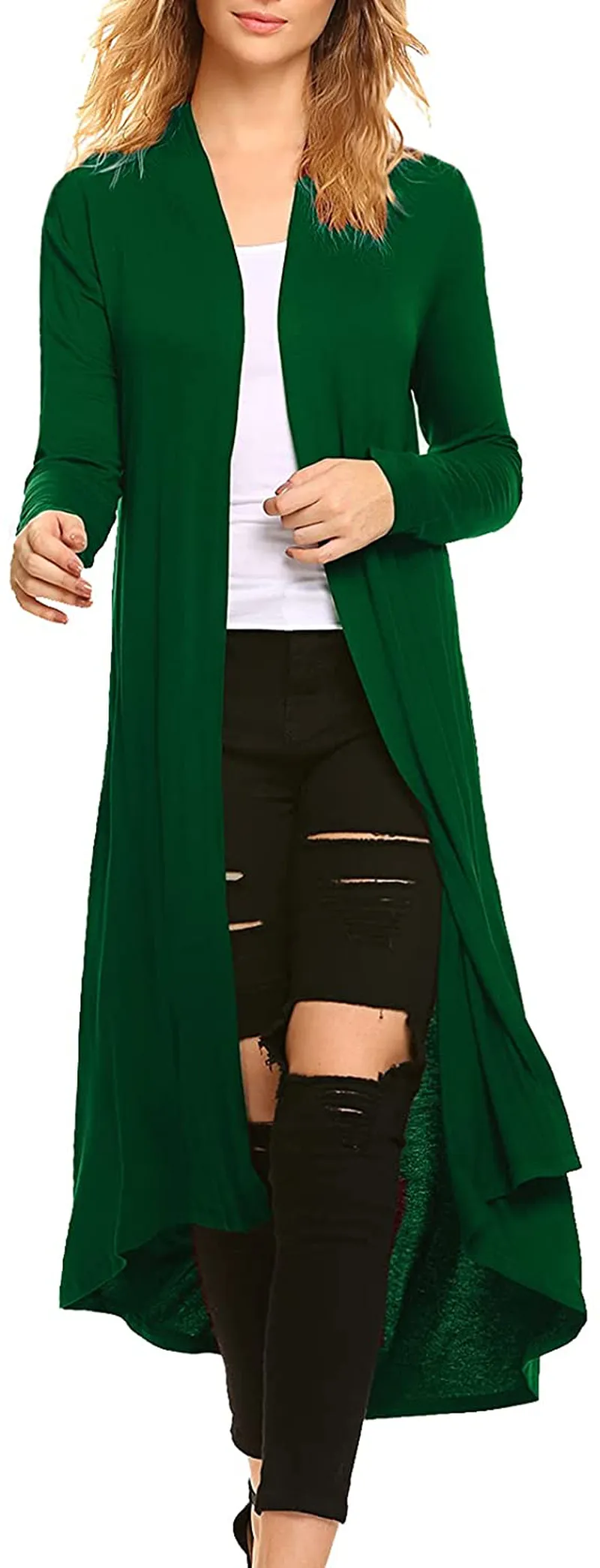 Women's Casual Long Open Front Drape Lightweight Duster High Low Hem Maxi Long Sleeve Cardigan(S-3XL)