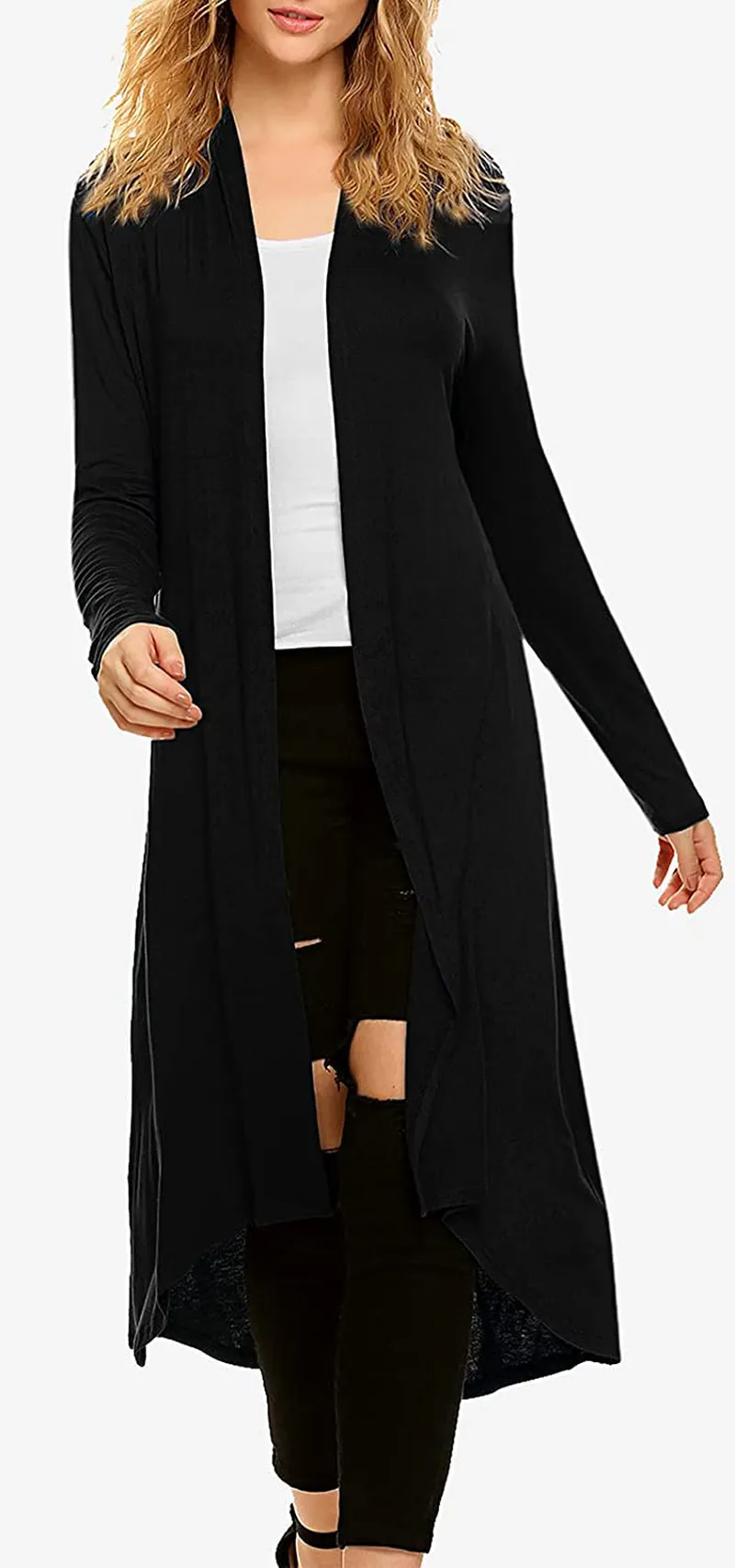 Women's Casual Long Open Front Drape Lightweight Duster High Low Hem Maxi Long Sleeve Cardigan(S-3XL)