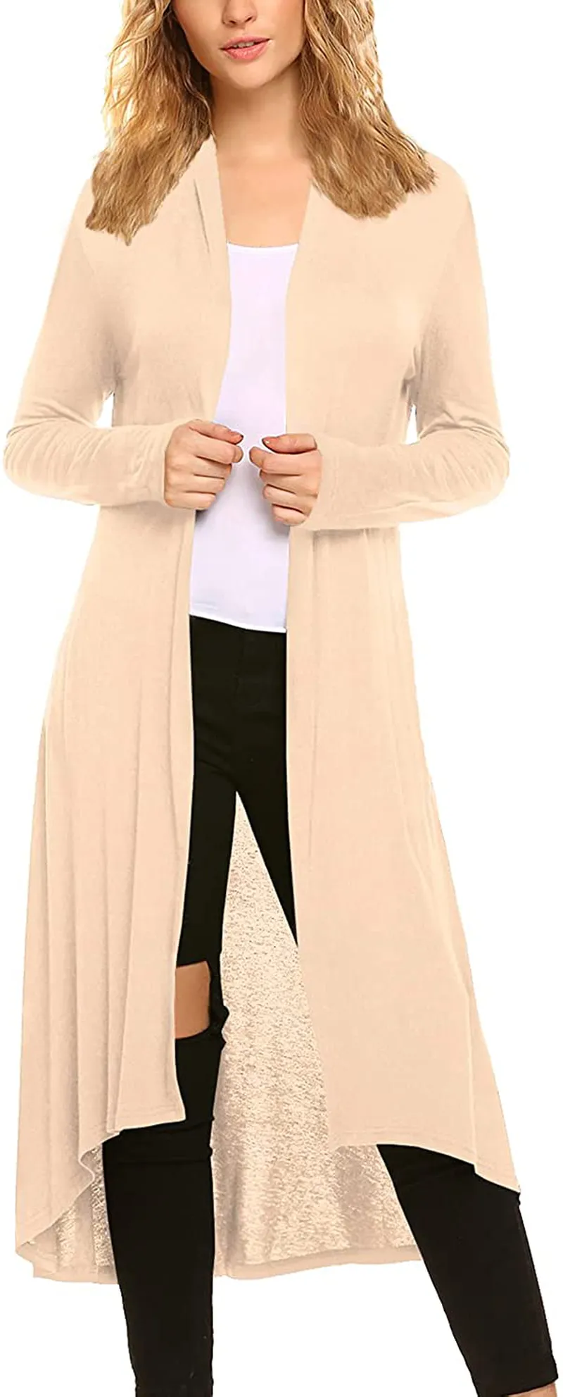 Women's Casual Long Open Front Drape Lightweight Duster High Low Hem Maxi Long Sleeve Cardigan(S-3XL)