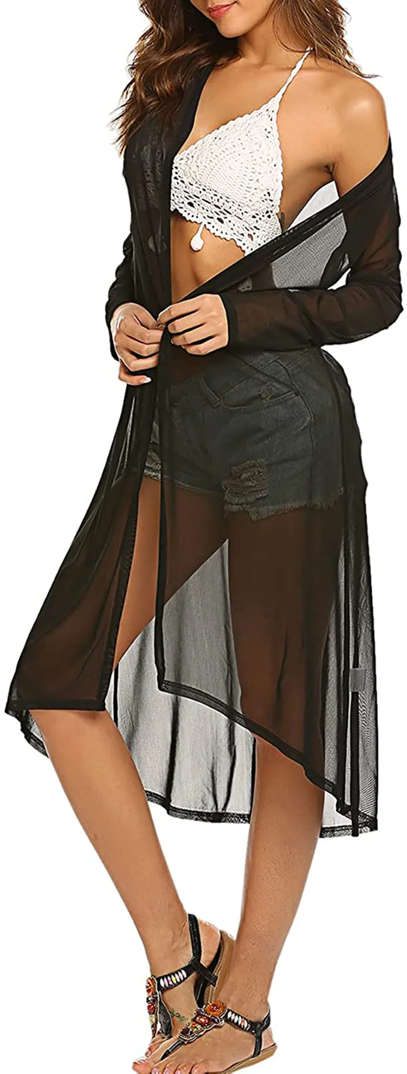 Women's Casual Long Open Front Drape Lightweight Duster High Low Hem Maxi Long Sleeve Cardigan(S-3XL)