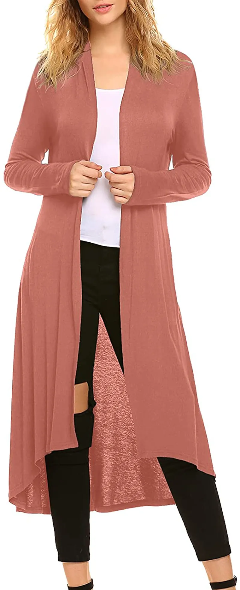 Women's Casual Long Open Front Drape Lightweight Duster High Low Hem Maxi Long Sleeve Cardigan(S-3XL)