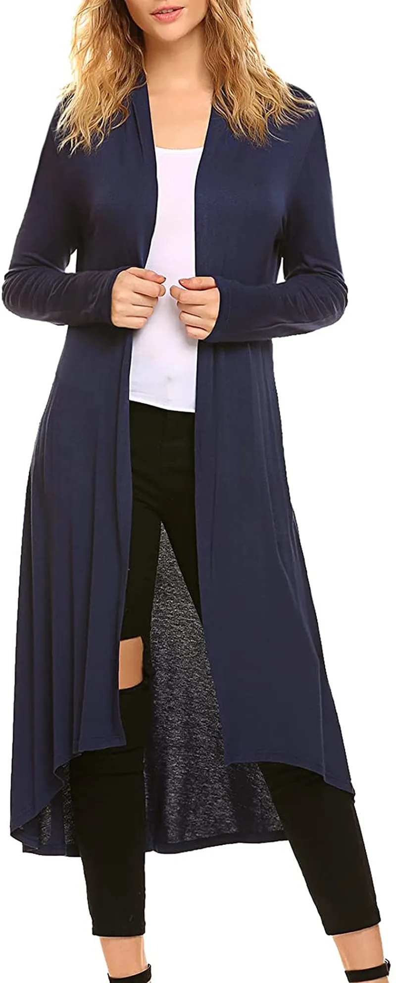 Women's Casual Long Open Front Drape Lightweight Duster High Low Hem Maxi Long Sleeve Cardigan(S-3XL)