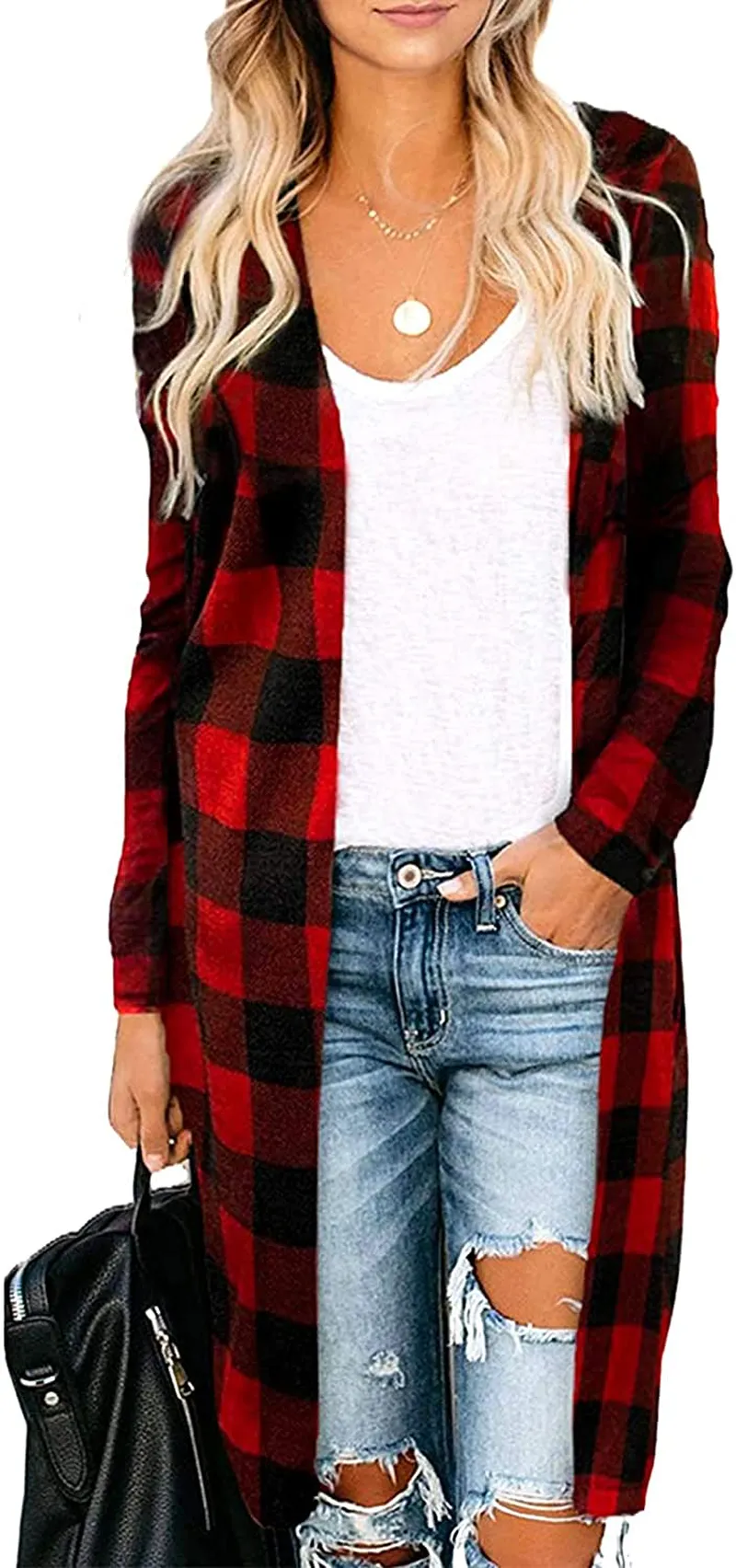 Women's Casual Long Open Front Drape Lightweight Duster High Low Hem Maxi Long Sleeve Cardigan(S-3XL)