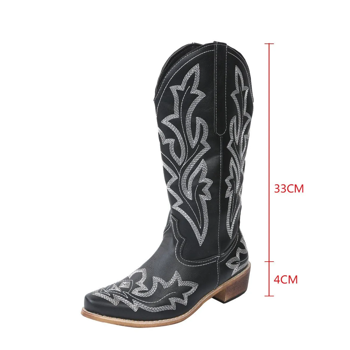 Women's flower embroidery mid calf cowboy boots