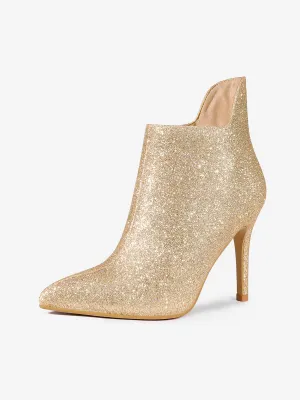 Women's Glitter Pointed Toe Stiletto Heel Cutout Ankle Boots