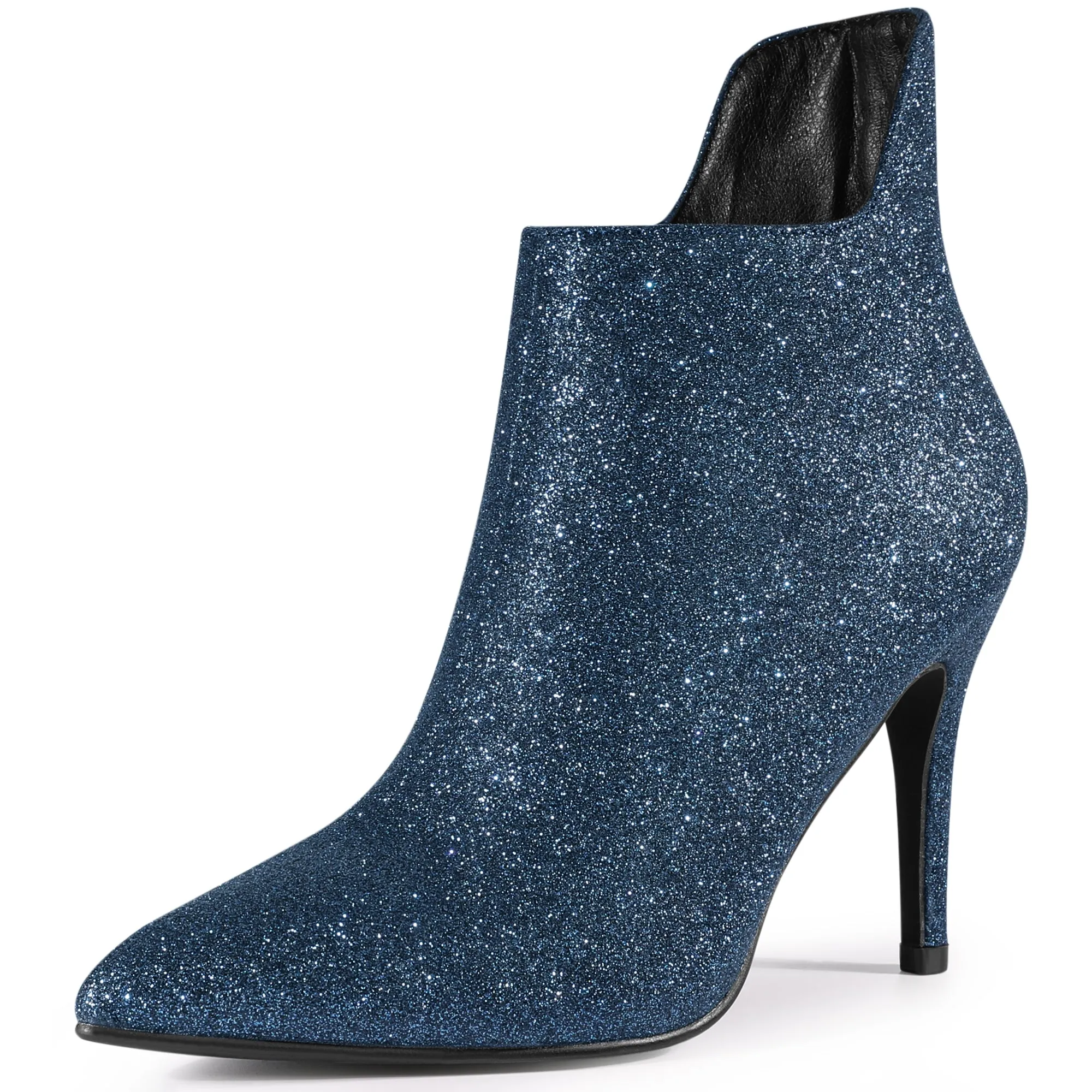 Women's Glitter Pointed Toe Stiletto Heel Cutout Ankle Boots