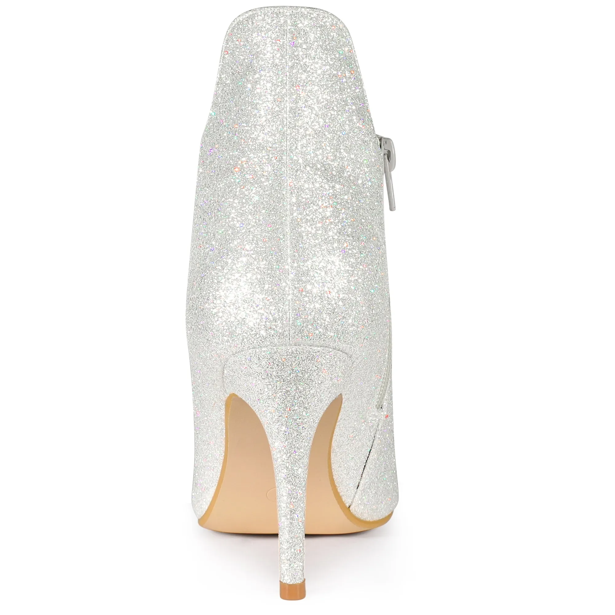 Women's Glitter Pointed Toe Stiletto Heel Cutout Ankle Boots