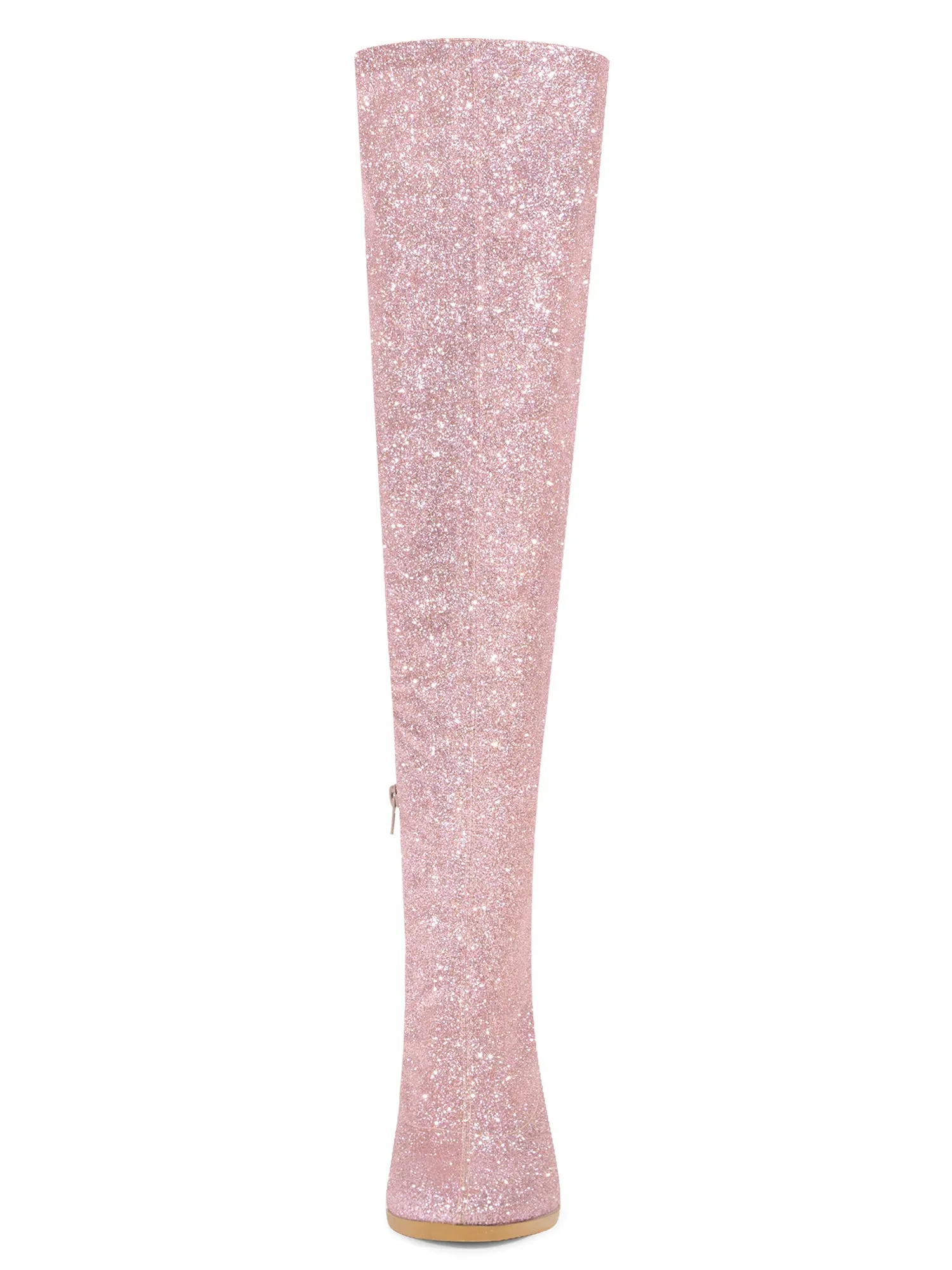 Women's Glitter Round Toe Chunky Heel Over the Knee High Boots