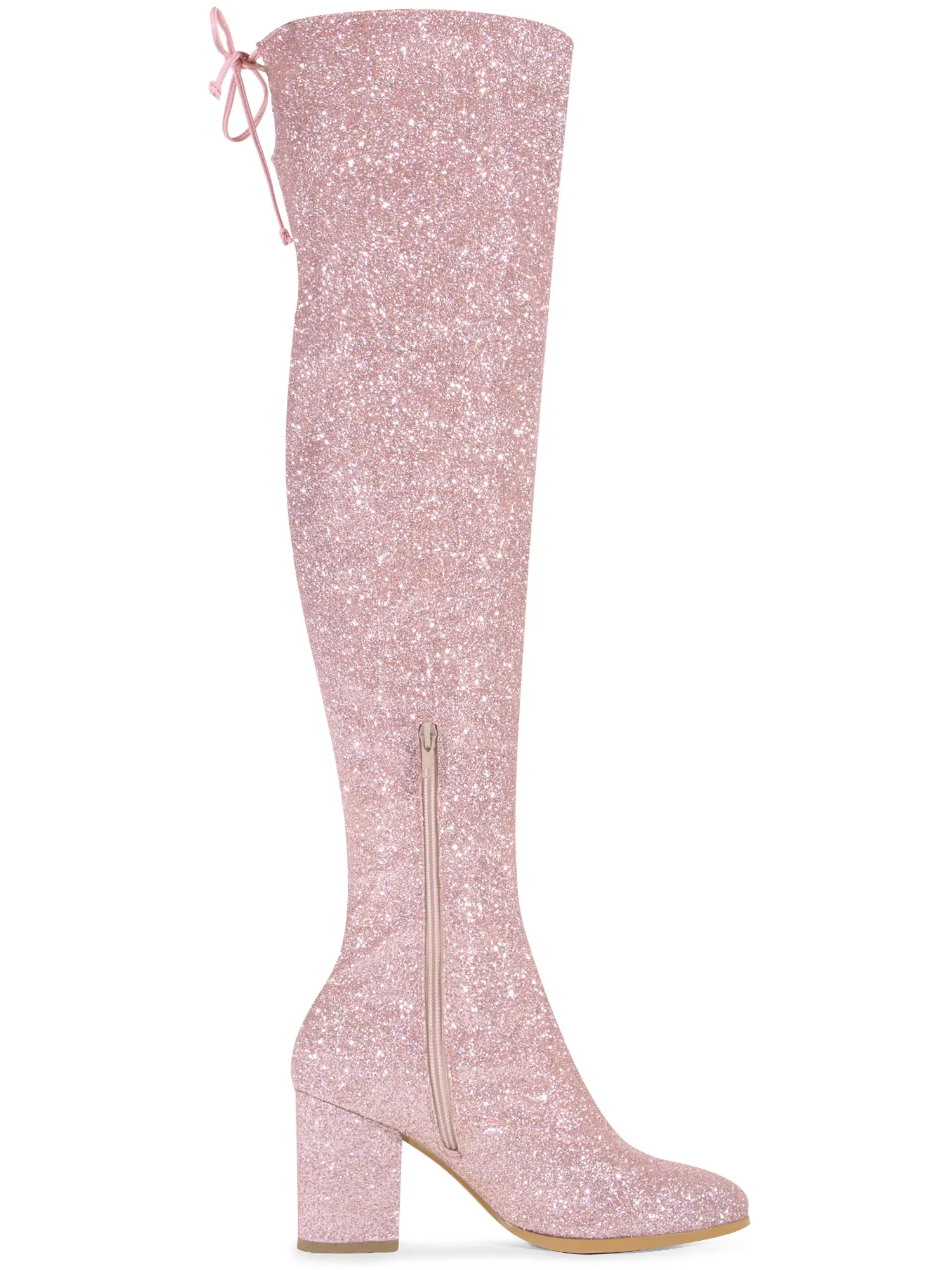 Women's Glitter Round Toe Chunky Heel Over the Knee High Boots
