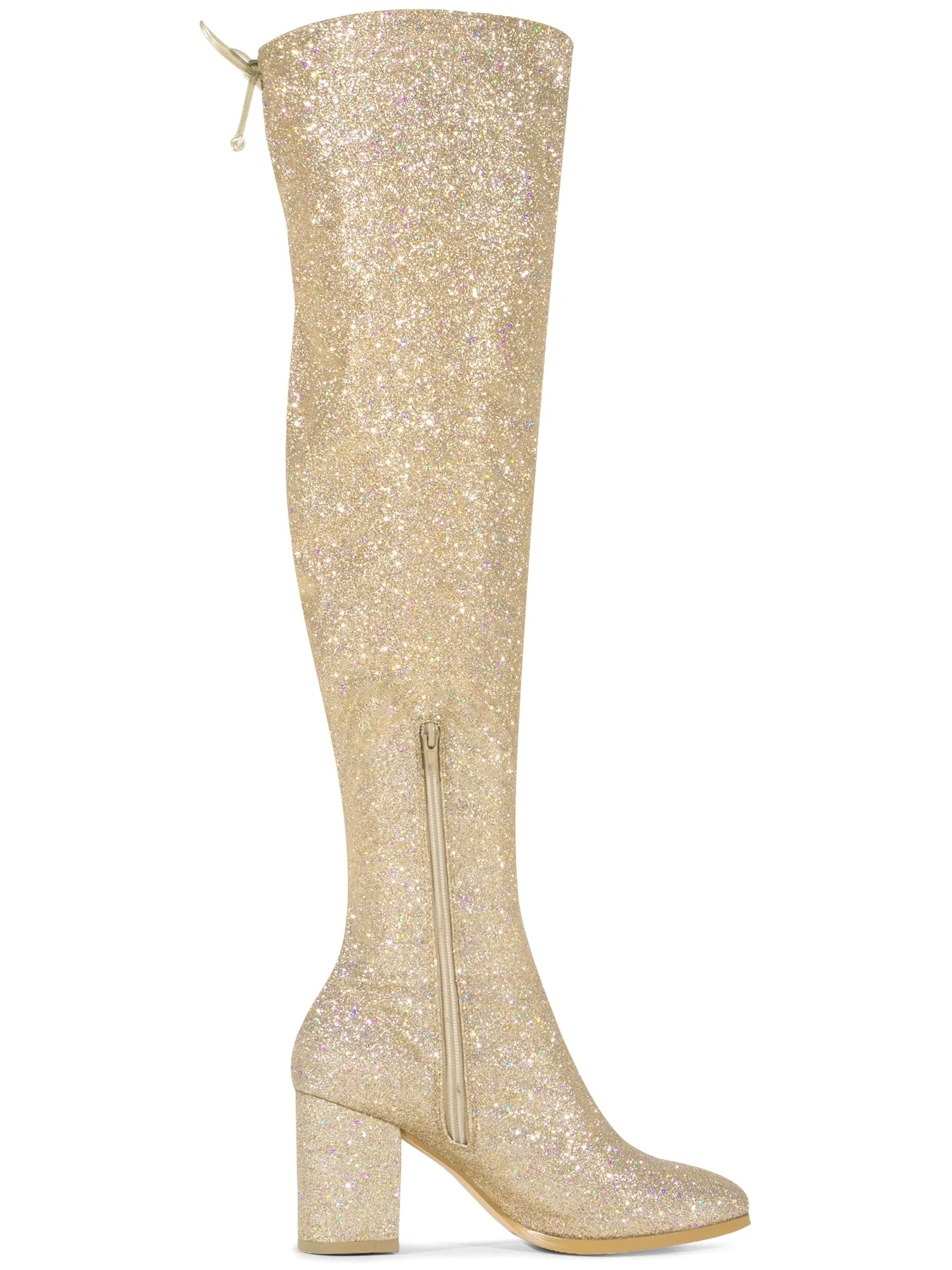 Women's Glitter Round Toe Chunky Heel Over the Knee High Boots