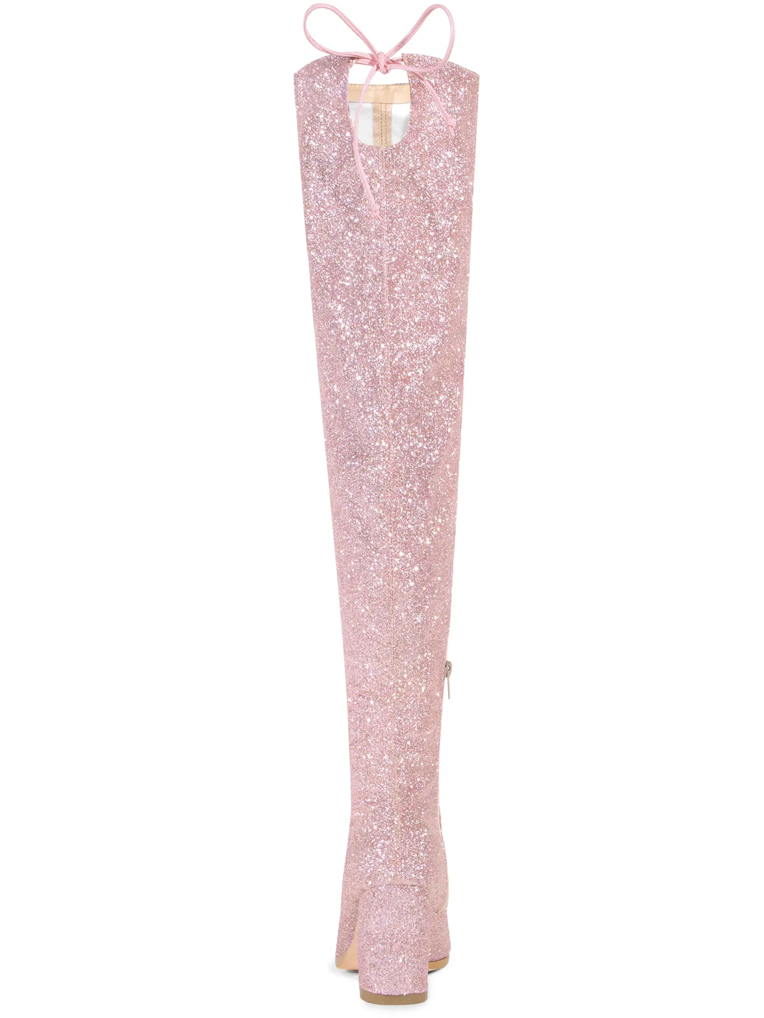Women's Glitter Round Toe Chunky Heel Over the Knee High Boots
