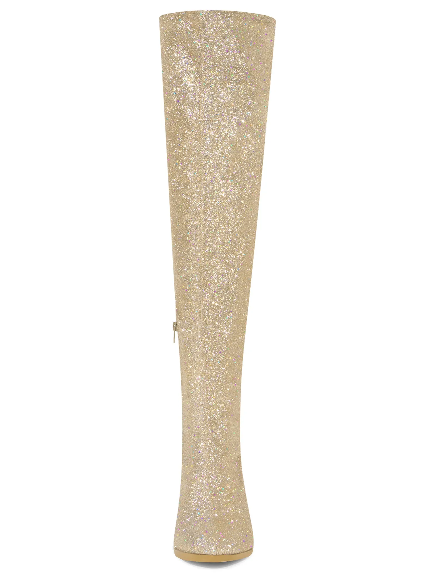 Women's Glitter Round Toe Chunky Heel Over the Knee High Boots