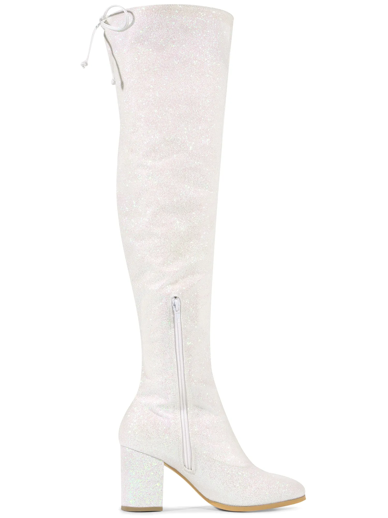 Women's Glitter Round Toe Chunky Heel Over the Knee High Boots