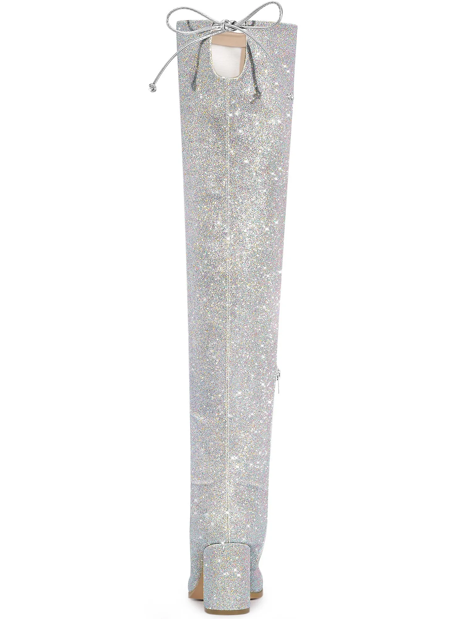 Women's Glitter Round Toe Chunky Heel Over the Knee High Boots
