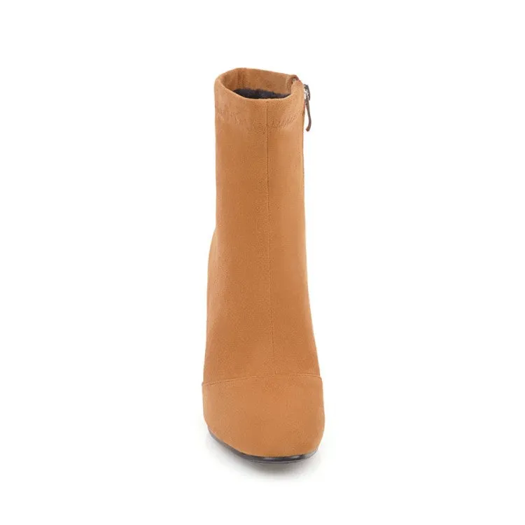 Women's Suede Round Toe Side Zippers Block Heel Short Boots