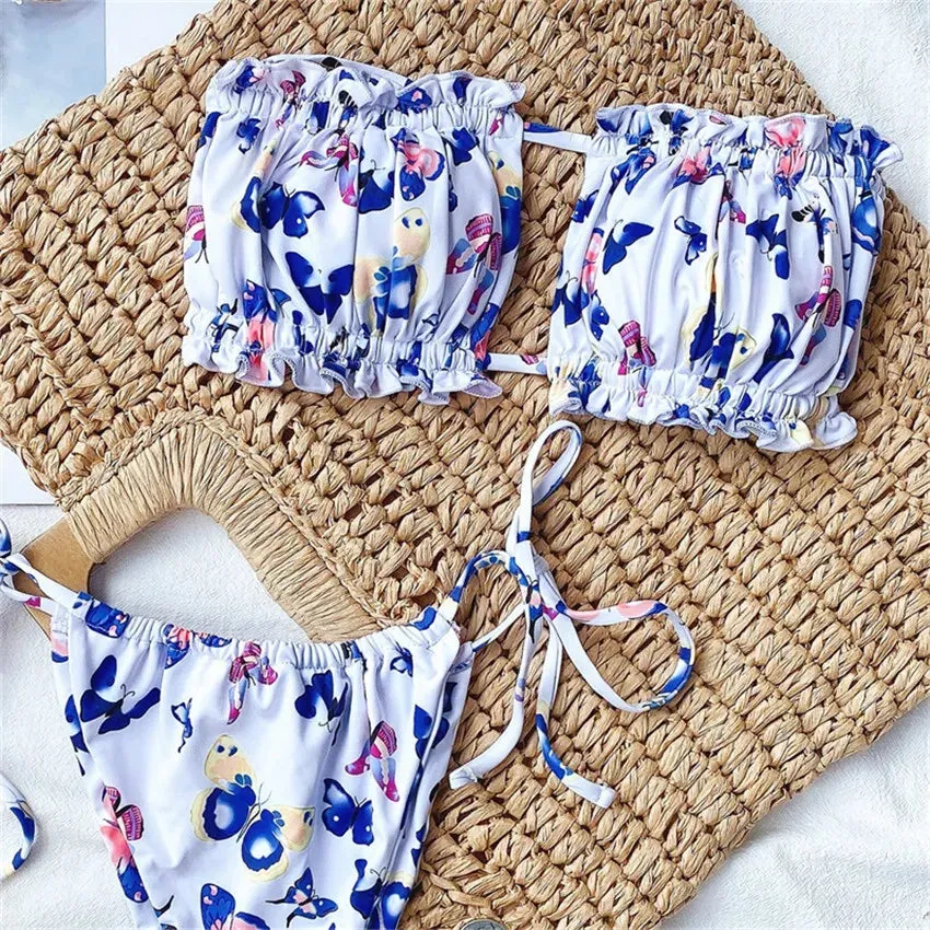 Women's Swimwear Tube Pleated Hollow Out Multi Color Solid Print Sexy Bikini Swim Suit 1pc
