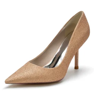 Women's Wedding Shoes Sparkling Stretch Glitter Simple Pointed Toe High Heel Bridal Shoes