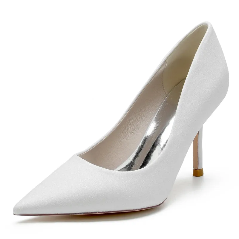 Women's Wedding Shoes Sparkling Stretch Glitter Simple Pointed Toe High Heel Bridal Shoes