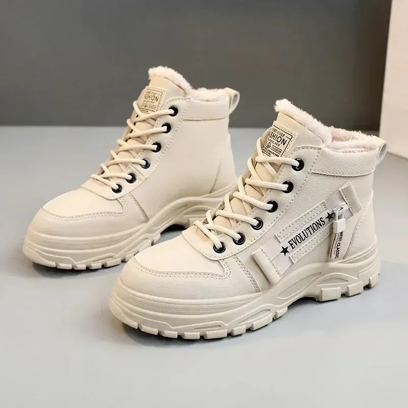 Womens Winter Platform Ankle Boots - Warm PU Leather Sneakers