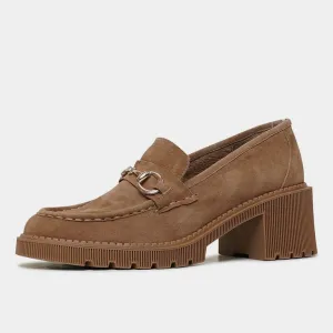 Zoey Light Choc Suede Heeled Loafers